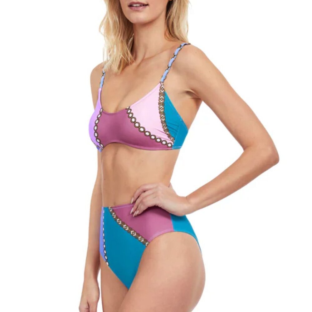 NWT Gottex Modern Shades Chain Bralette Top & High Waist Bikini Set 10